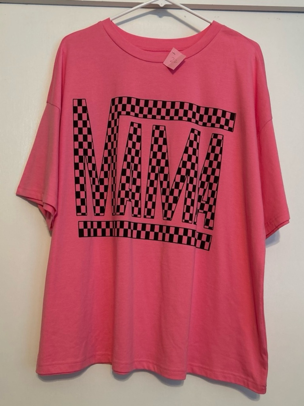 Women’s Pink Graphic Tee with Checkerboard Print
